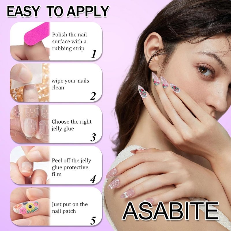 ASABITE 24Pcs Long Stiletto Press on Nails Red French Tip Fake Nails with 3D Bow Leopard Rhinestone Design Artificial False Nails Long Almond Nails Press ons Handmade Glue on Nail for Women Nail Decoration - Image 5